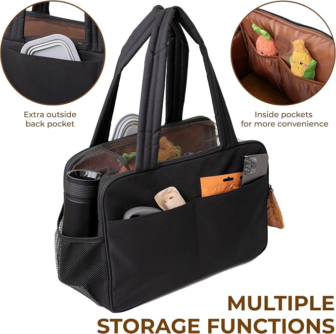 Black Dog Purse Carrier for Small Dogs – Cotton Padded Interior, Multiple Pockets, Breathable Mesh & Comfortable Strap, Durable Polyester Travel Bag, Lightweight Cat Carrier, Versatile Small Pet Bag