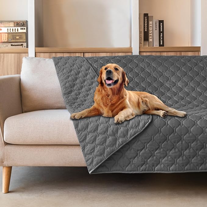 gogobunny 3X Stronger Waterproof Pet Blanket, Scratch Proof Furniture Protector for Dogs Cats, Reversible Cover 82x102 Inch, Dark Grey