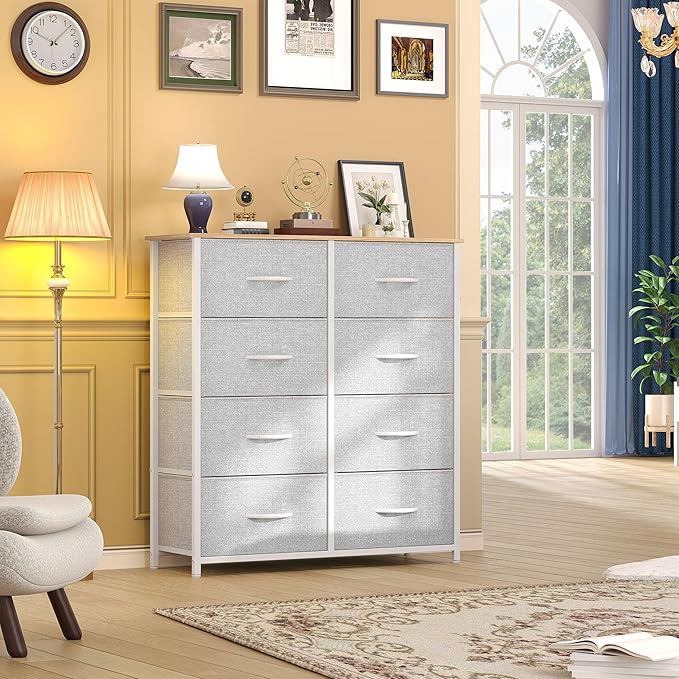 DWVO Fabric Dresser for Room, Tall Storage 8 Drawers, Storage Drawer Organizer