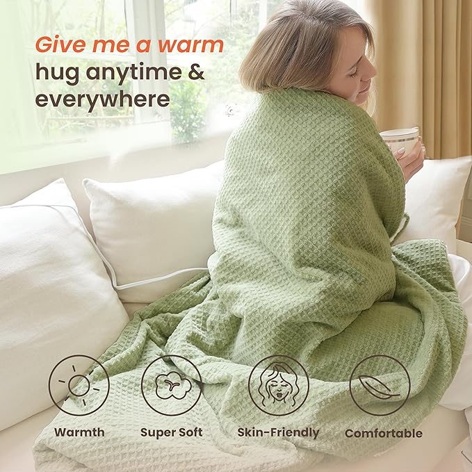 Heated Blanket Electric Throw Waffle, 50x60 Inches Sherpa Fleece Fast Heating