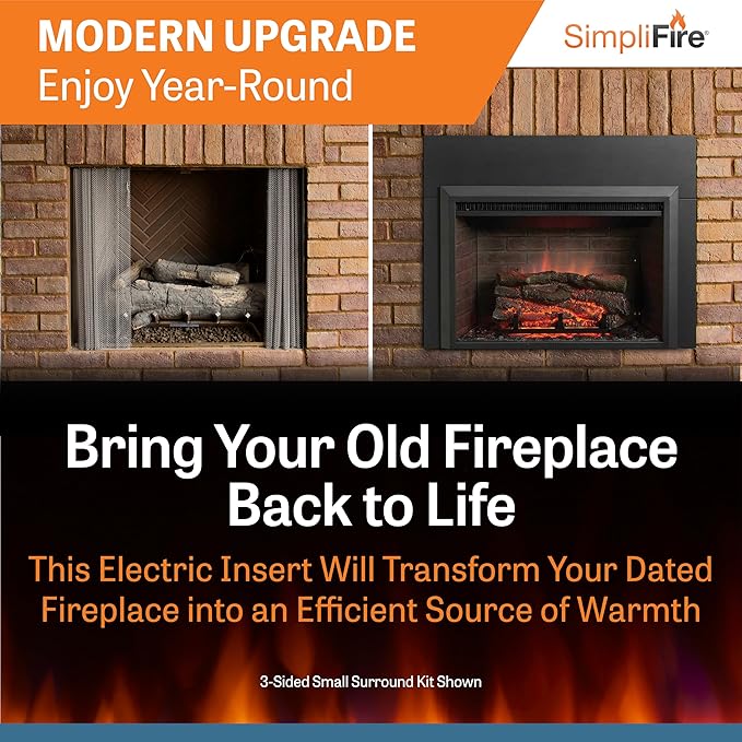 SimpliFire Electric Fireplace Insert, 32-Inch Black Traditional Fire Place