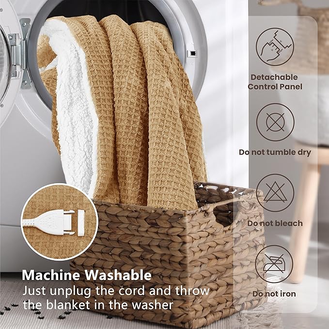 Heated Blanket Electric Blanket King Waffle, 90x100 Inches Dual Controllers