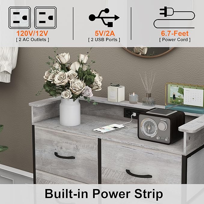 Dresser for Bedroom with Charing Station Grey Dresser with LED Lights Tall