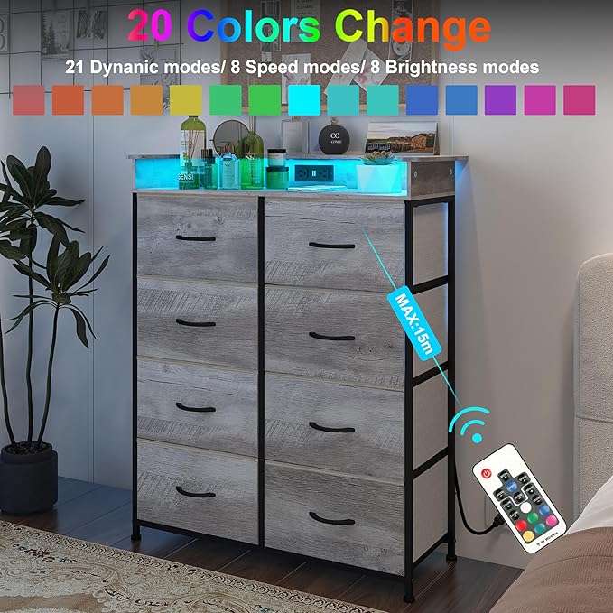 Dresser for Bedroom with Charing Station Grey Dresser with LED Lights Tall