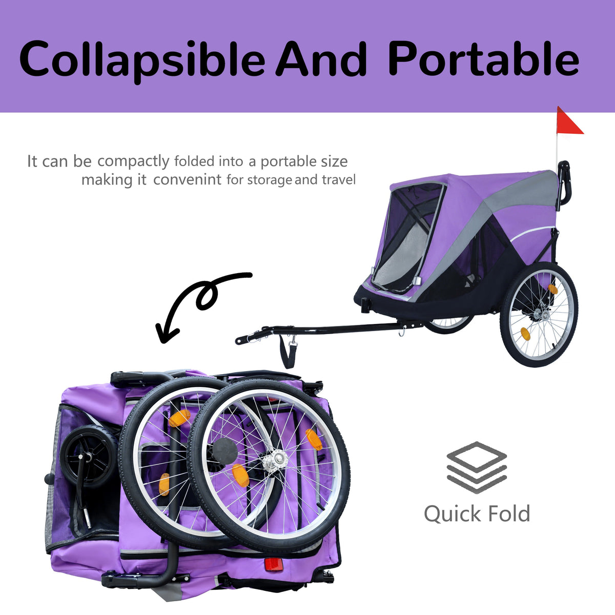 2-in-1 Bike Trailer & Push Cart for Pets - Detachable Bike Hitch & Push Handle Included - Quick Release Wheel, Internal Leash, Dual Cup Pockets and Underneath Storage Bag, Holds Pets Up to 100 lbs