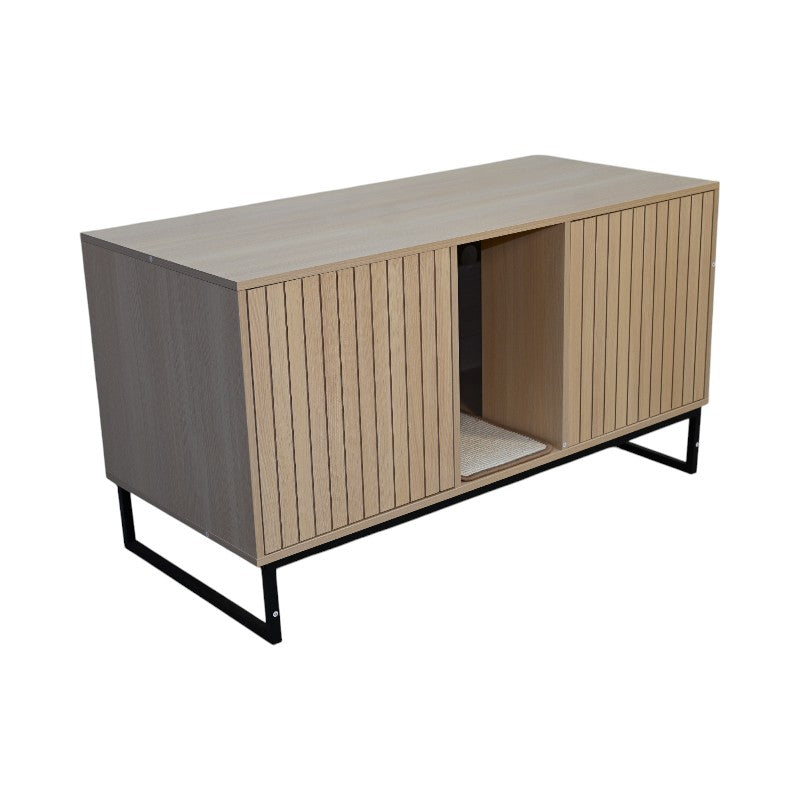Modern Wooden Cat House with Scratching Mat - 47.64" x 21.46" x 25.98", 76.4 lbs