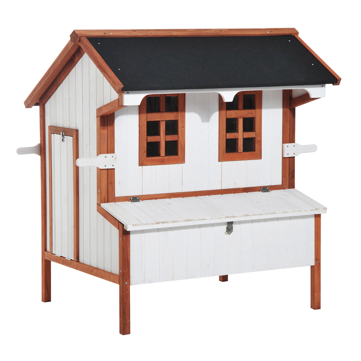 47" Chicken Coop, Wooden Chicken House Raised Rabbit Hutch with Waterproof Roof, Nesting Box and Handles for 3-5 Hens, Poultry Cage Portable Hen Pen for Backyard