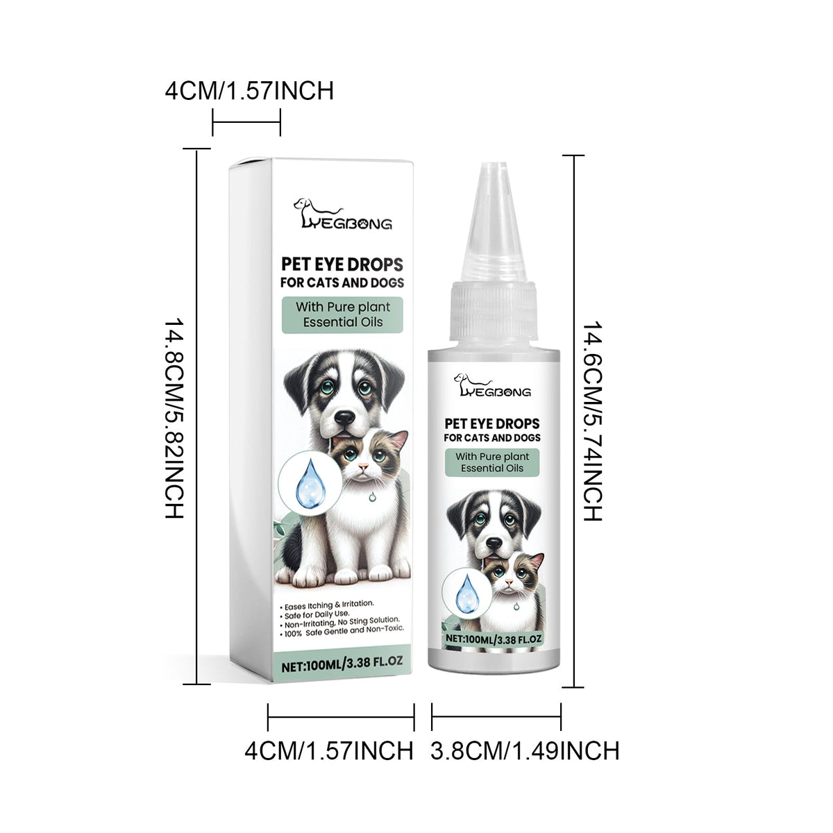 Pet Eye Drops For Dogs & Cats, Gentle Eye Cleaner With Honeysuckle Oil & Blueberry Extract, Soothes Irritation, Tear Stain Remover For Pet Daily Eye Care