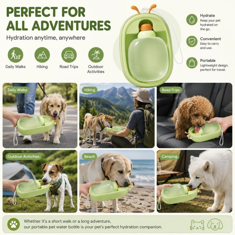 Portable Pet Water Bottle With Cute Antlers Food Grade, BPA Free, Leak Proof Travel Cup For Dogs, Durable, Easy-to-Clean Outdoor Water Dispenser With Lanyard.