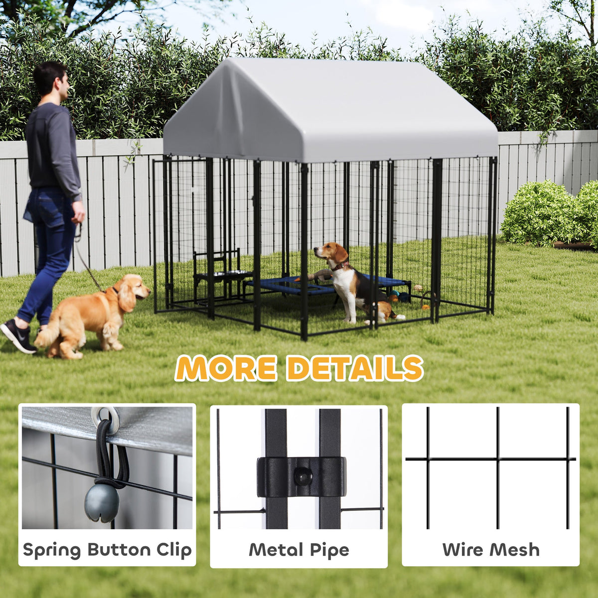 Outdoor Dog Kennel with Roof, 6 x 6 x 6 Heavy Duty Welded Wire Dog Playpen Enclosure with Escape-proof Lock