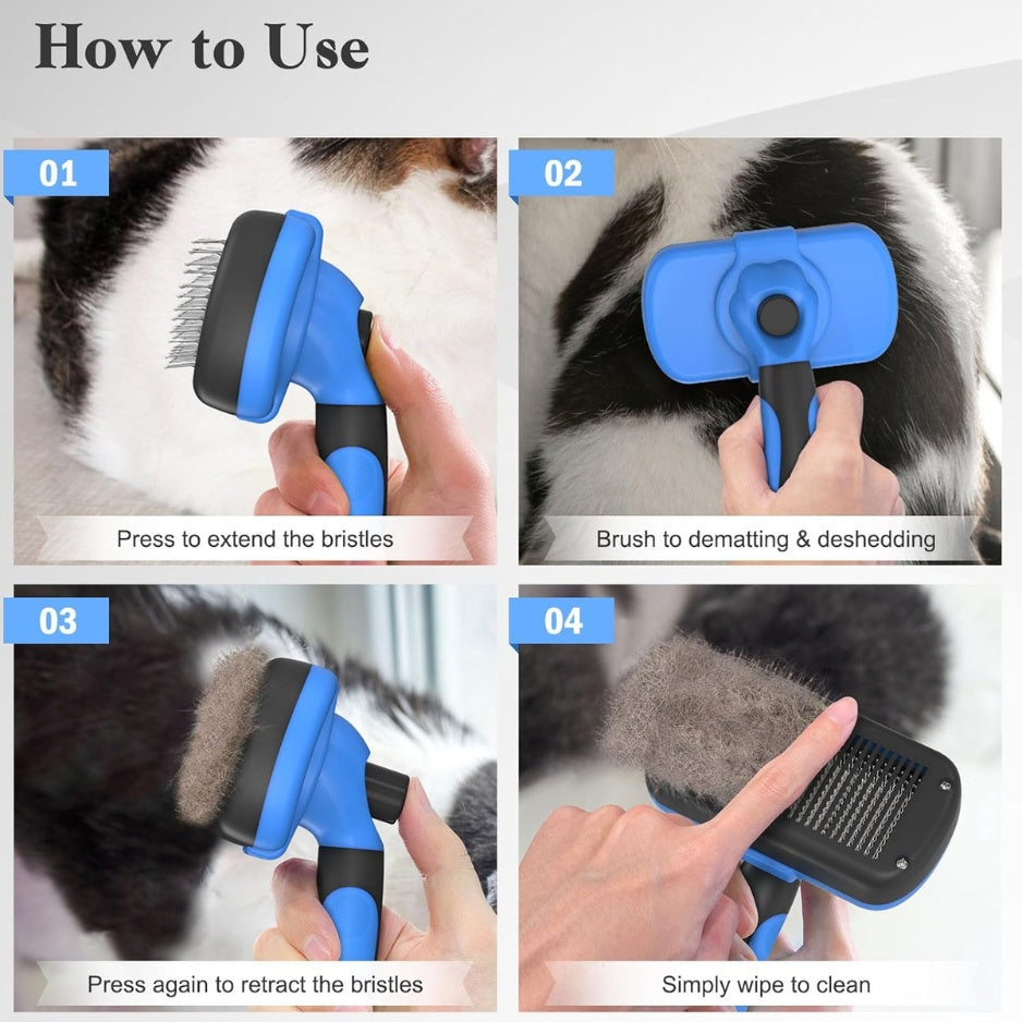 Swihauk Self Cleaning Slicker Brush Skin Friendly Deshedding Grooming Tool For Dogs Cats Suitable For Shedding Haired Pets With Pet Supplies Accessories Blue