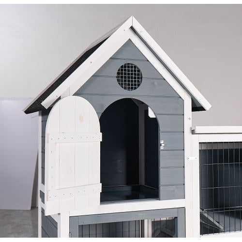 Large Outdoor Chicken Coop Cage Weatherproof 2-Story Chicken Coop Rabbit Hutch, Wooden Indoor Outdoor Pet House With No-Leak Tray, Waterproof Roof Pull-Out Tray 50.98 Lx 48.23 H, Grey, Blue