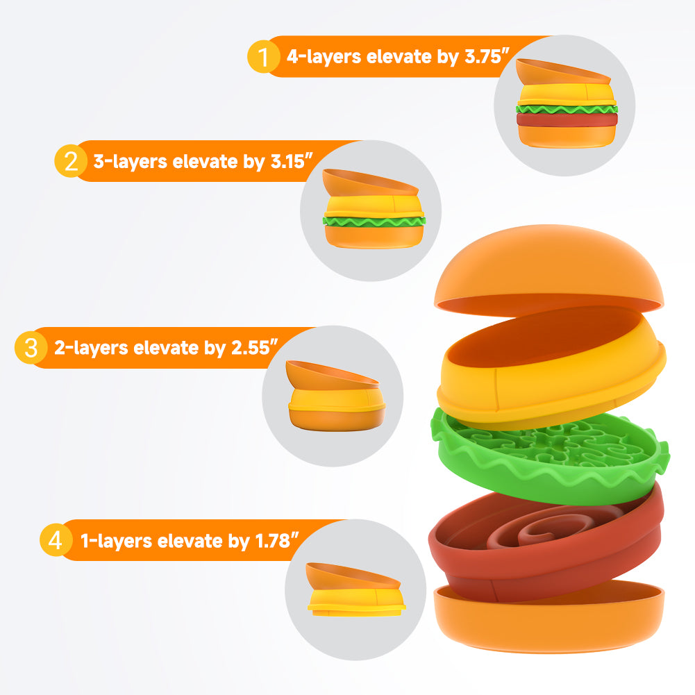 Hamburger Appearance Pet Cat And Dog Bowl Combination Multi-layer Five-in-one