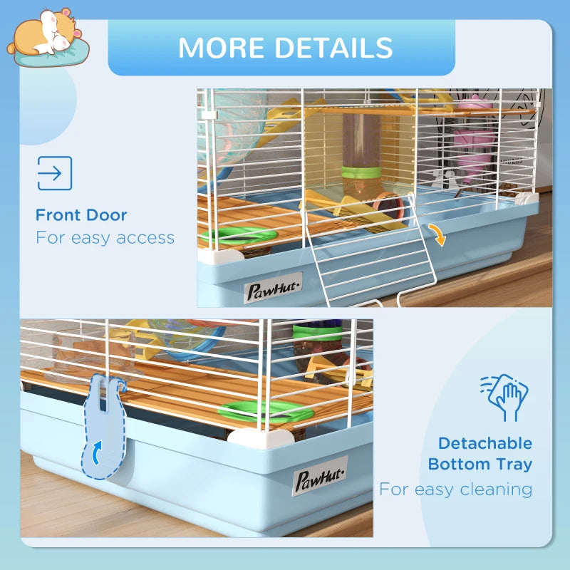 5 Tiers Hamster Cage Portable Animal Travel Carrier W Exercise Wheels Tube, Light Blue