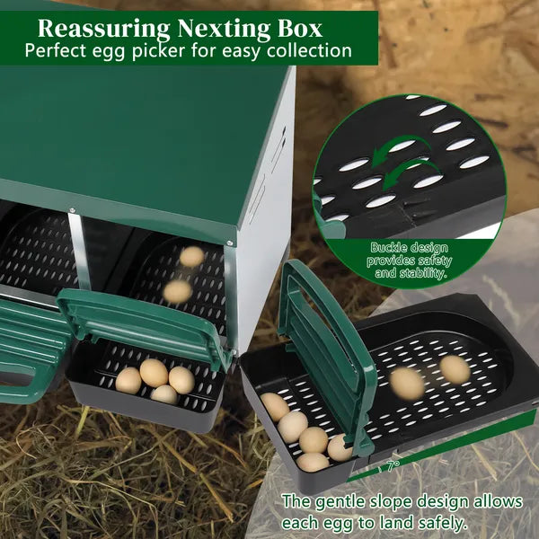 2 Compartment Roll Out Chicken Nesting Box With Plastic Basket, Egg Nest Box Chicken Laying Box Hens Chicken Coop Box, Green