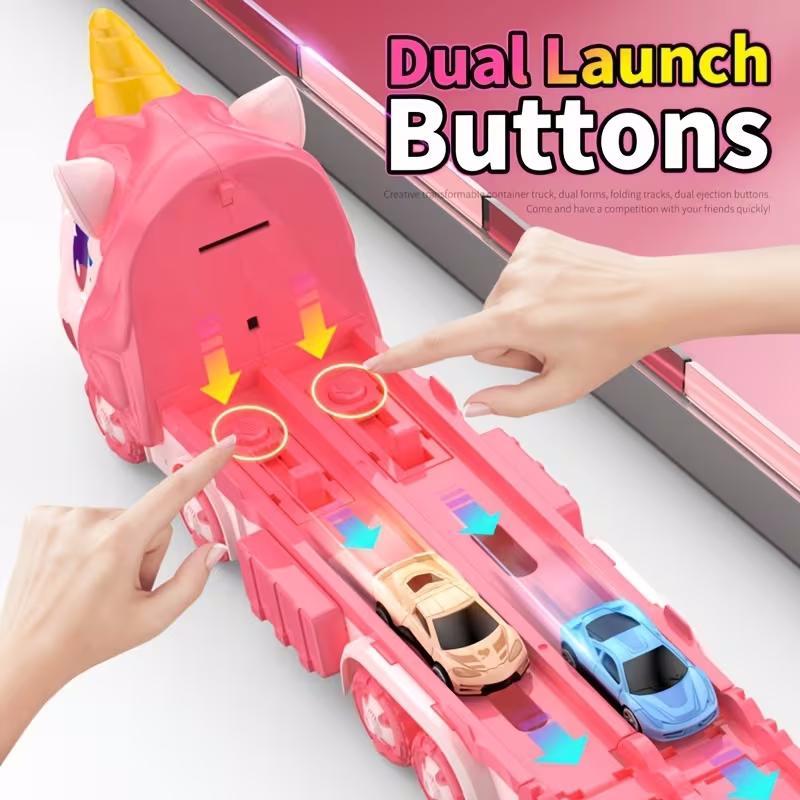 Cute Transforming Truck Toy Expandable Racetrack & Vehicle Storage Set Portable Carrier With Mini Cars Toy For Girls Ages 3 And Up,Pickup Only