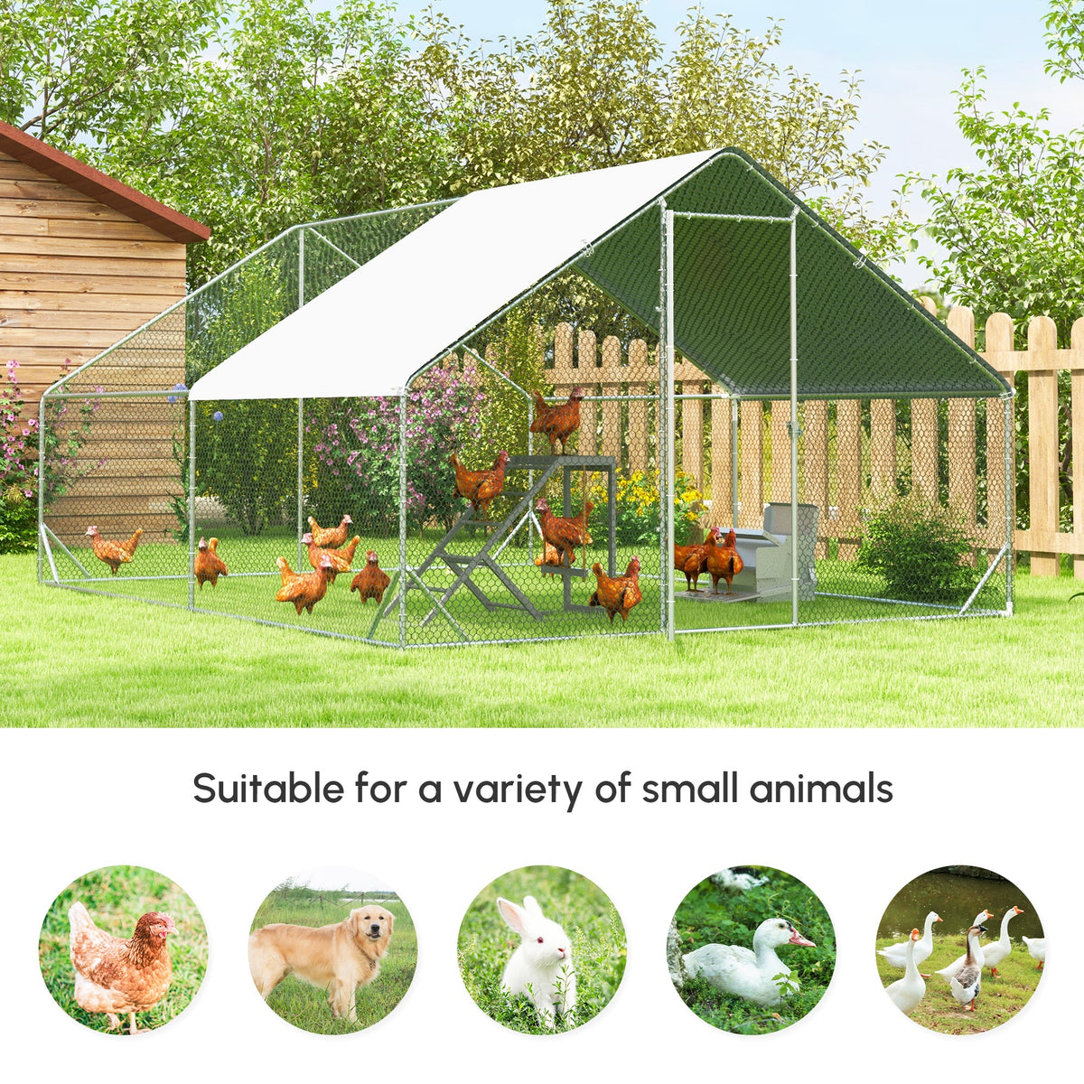 Large Chicken Coop Metal Chicken Run with Waterproof and Anti-UV Cover, Dome Shaped Walk-in Fence Cage Hen House for Outdoor and Yard Farm Use, 1" Tube Diameter, 9.2 x 18.7 x 6.5