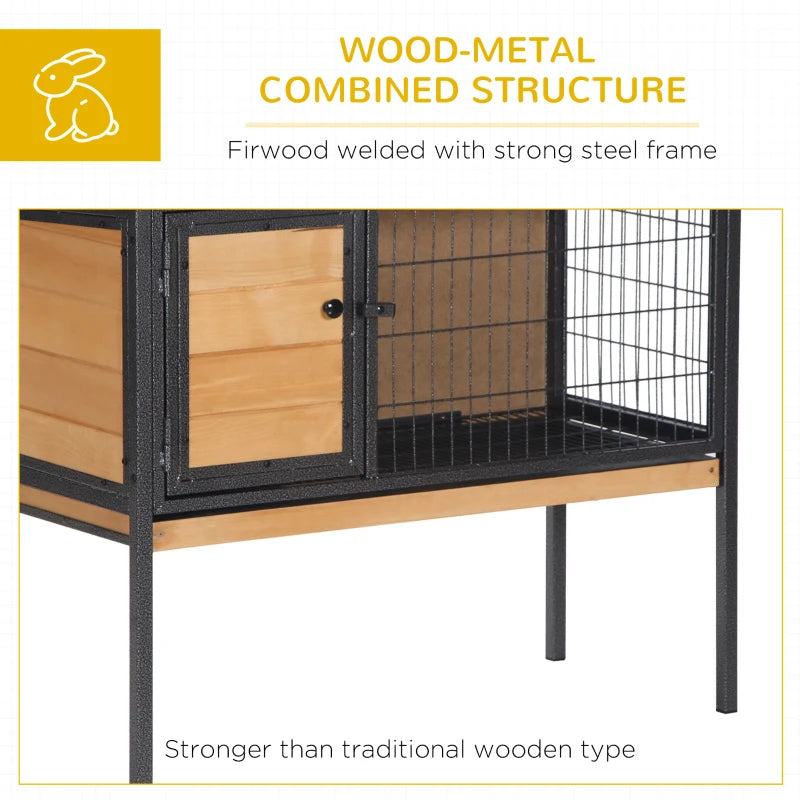 PawHut Rabbit Hutch Elevated Bunny Cage Small Animal Habitat With Metal Frame, No Leak Tray, Metal Wire Pan, Openable Water-Resistant Asphalt Roof For Rabbits, Chickens, Ducks, IndoorOutdoor Natural