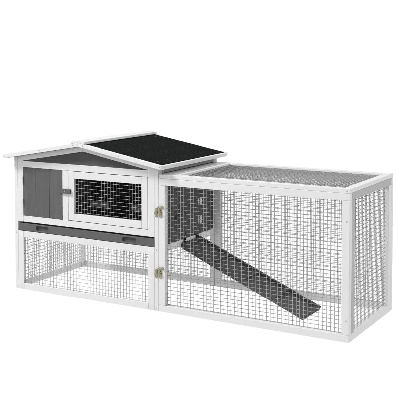 Hutch 2-Story Bunny Cage, Guinea Pig Cage Indoor Outdoor, Small Animal House With Slide Out Tray, For Rabbits, Chickens, Ducks Light Gray
