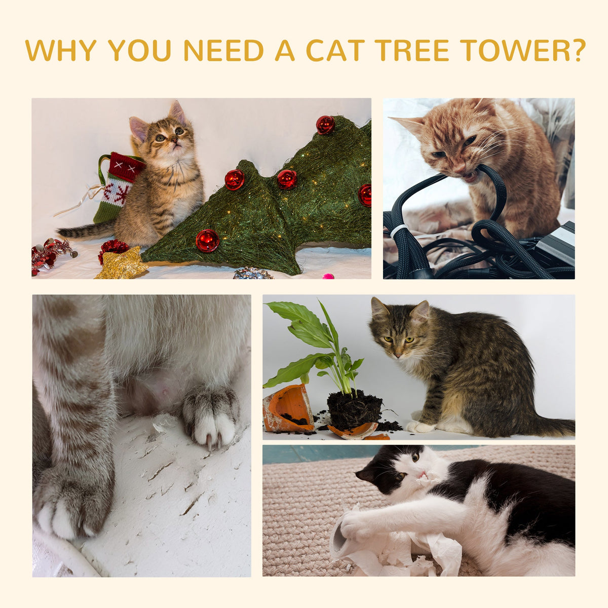 Floor-to-Ceiling Cat Tree Climbing Tower with Sisal-Covered Scratching Posts Natural Cat Tree Activity Center for Kittens Tower Furniture, Light brown