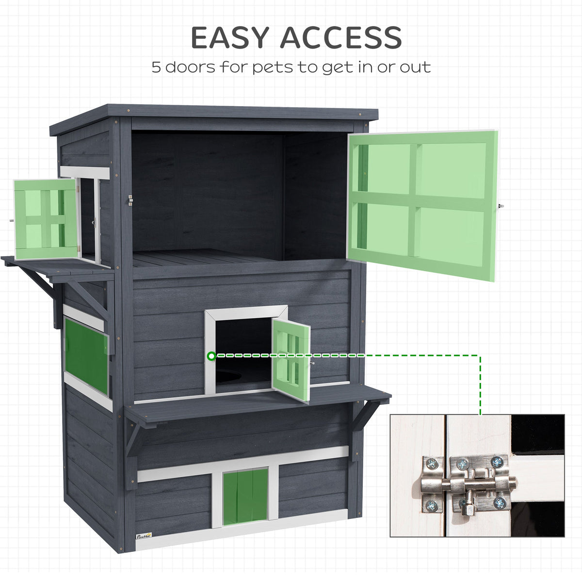 Cat House, Outdoor 3-Tier Kitty Shelter, Weather Resistant, w/ Escape Door