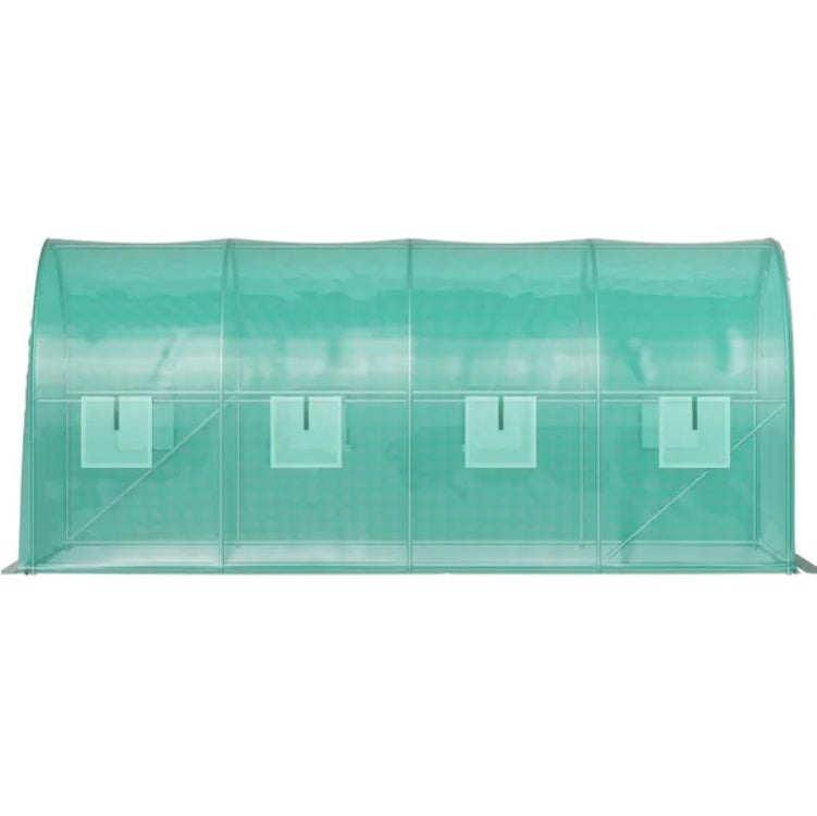 VEVOR Walk-in Tunnel Greenhouse, 14.8 X 6.6 X 6.6 Ft Portable Plant Hot House W Galvanized Steel Hoops, 1 Top Beam, Diagonal Poles, Zippered Door 8 Roll-up Windows, Green