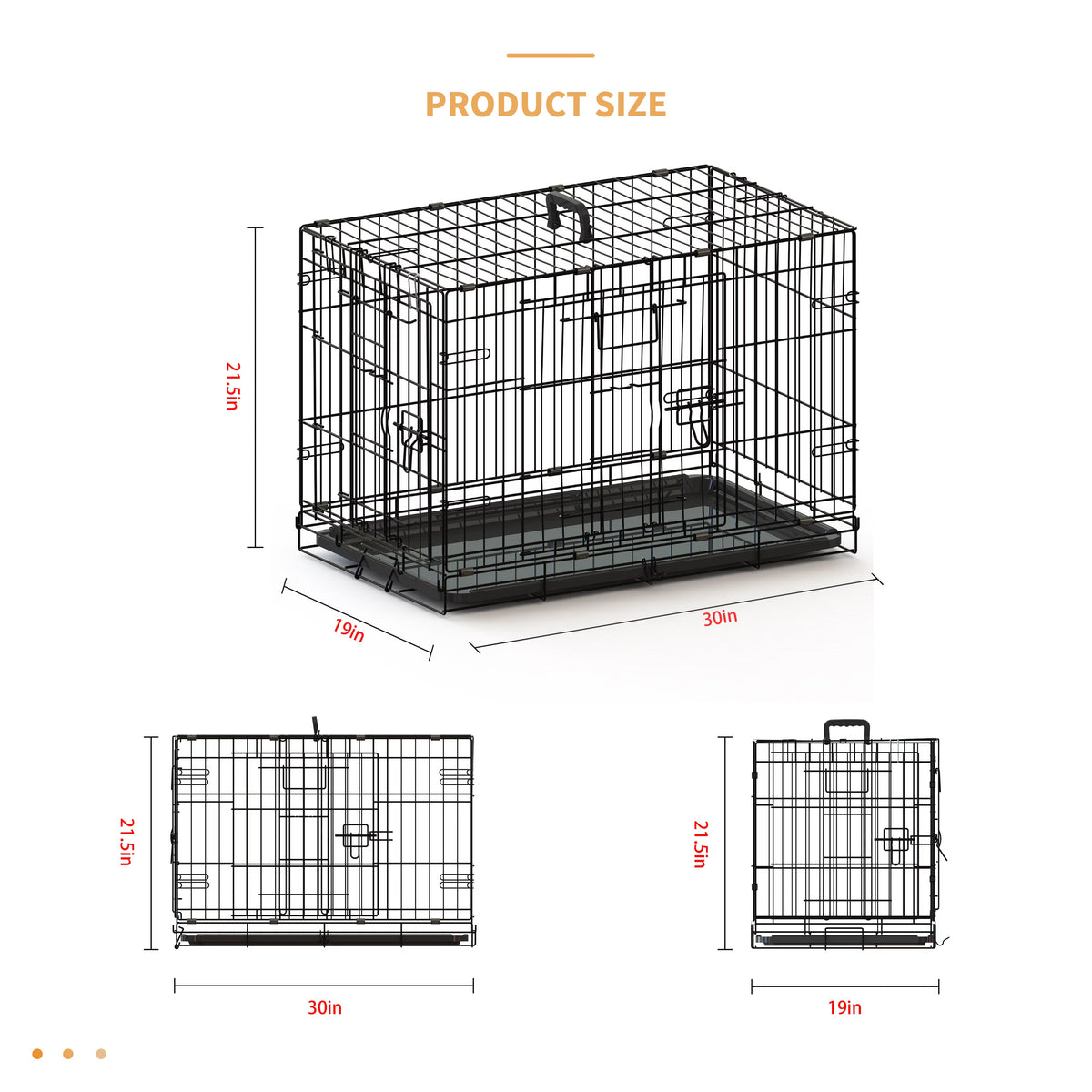 30-inch Black Wire Dog Cage Double Lock Mechanism Double Door Single Handle Single Bolt