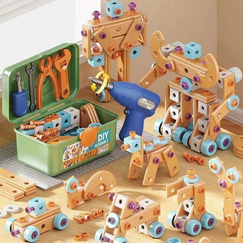 126-Piece Creative Wooden Construction & Tool Set Early Education Pretend Play Toy