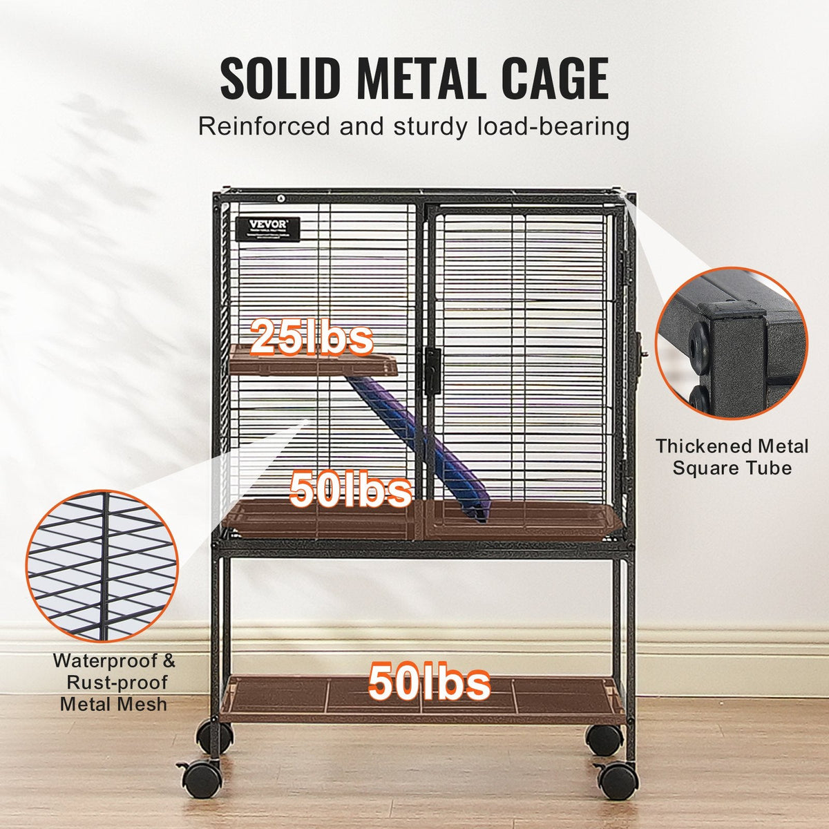 34' Metal Small Animal Cage 2-Tier Rolling Ferret Cage With Tray A Ramp
