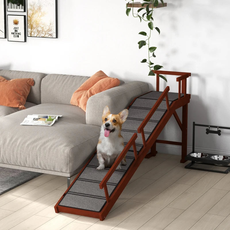PawHut Wooden Dog Ramp With Removable Guardrails, Non-Slip Surface, 73 Long, Brown