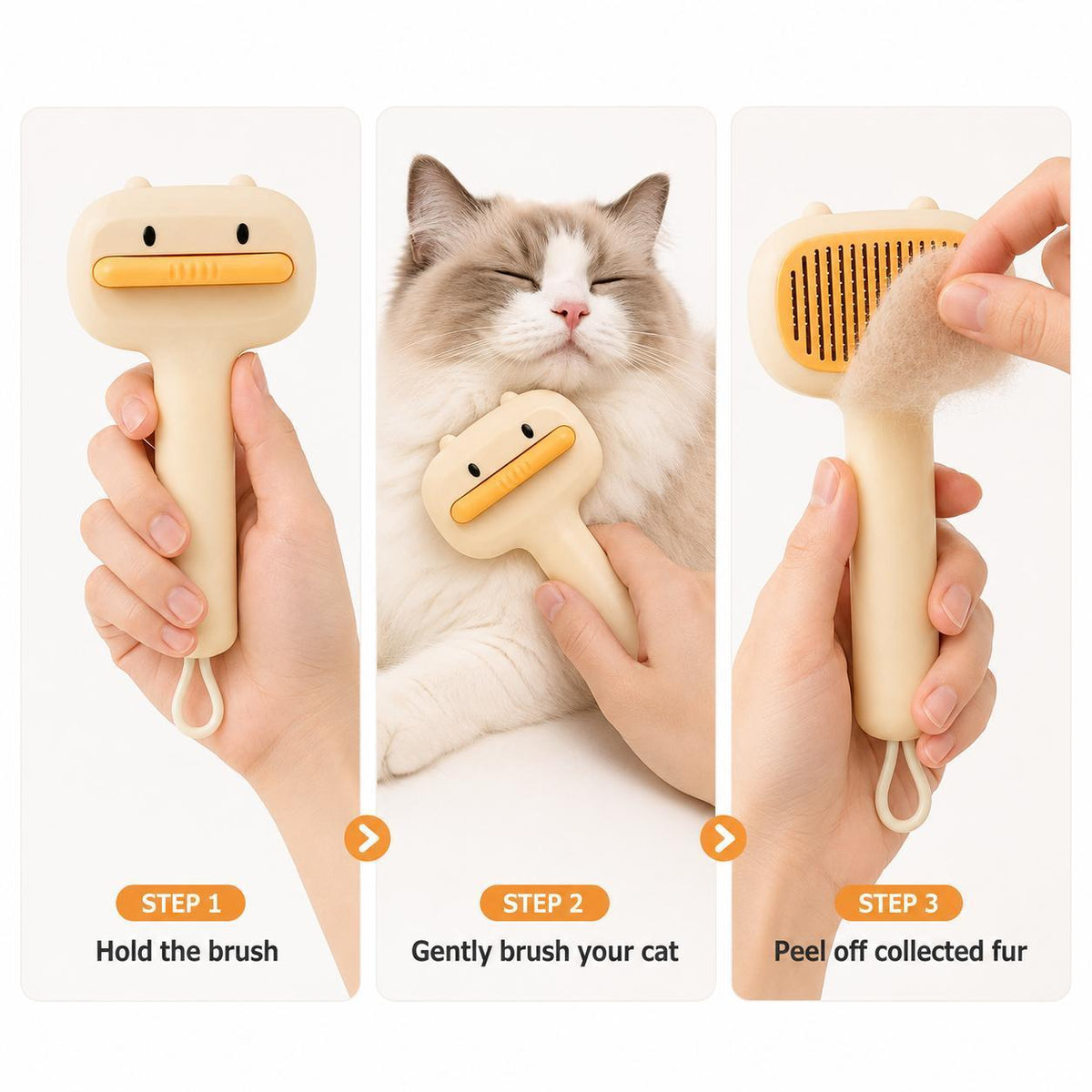 Cute Cartoon Bear Self-Cleaning Pet Brush Universal Deshedding Comb For Cats And Dogs Removes Loose Fur & Detangles Comfortable Non-Slip Handle Pet Grooming Tool