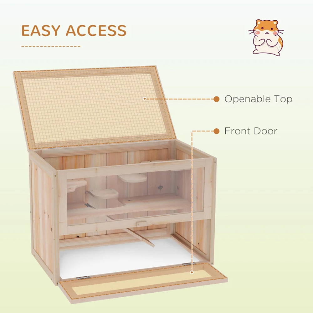 2-Level Hamster Cage Mice And Rat House, With Openable Top, Front Door, Shelf And Ladder For Hamsters, Mice And Other Small Rodents Ramps