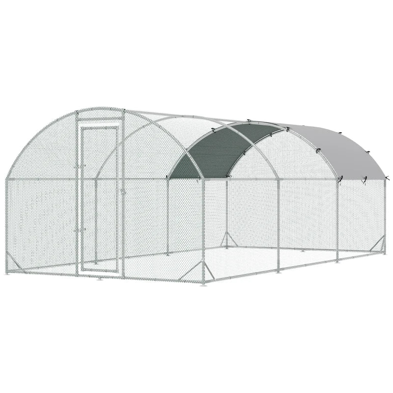 Large Chicken Coop Metal Chicken Run With Waterproof And Anti-UV Cover, Dome Shaped Walk-in Fence Cage Hen House For Outdoor And Yard Farm Use, 1Tube Diameter,