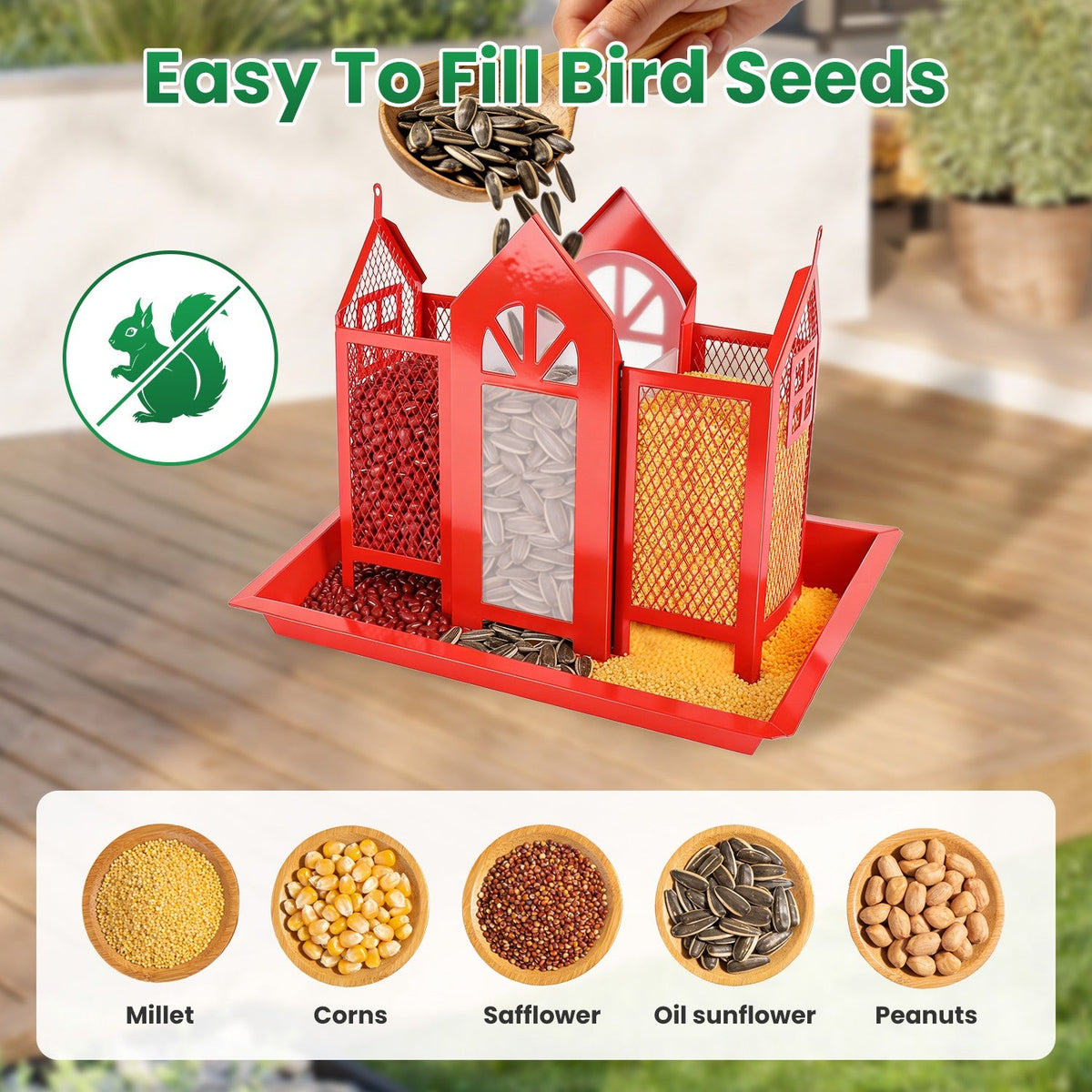 1Pc Metal Hanging Bird Feeder House Classic Barn Bird Feeder House Iron Hanging Outdoor Feeder With Visible Window And Lift Top Lid 15.75in Hanging Length Wild Birds Garden Yard