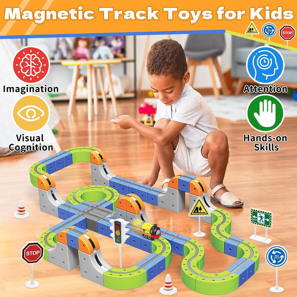 101-Piece Electric Train Track Toy Set Rechargeable Electric Train & DIY Assembly Track Kit Creative Building Block Racing Track Suitable For Toddlers And Children Ages 3 And Up,Pickup Only