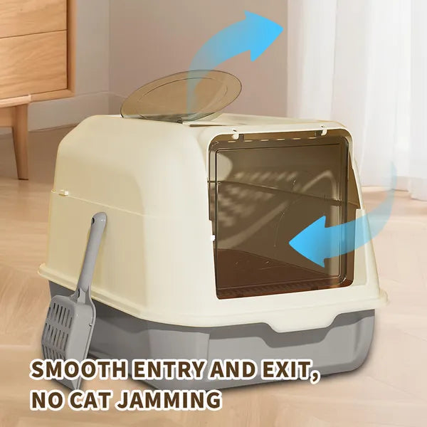 Extra Large Dual-Entry Cat Litter Box, Convertible Open&Enclosed, Gray, Odor Control, Easy Clean