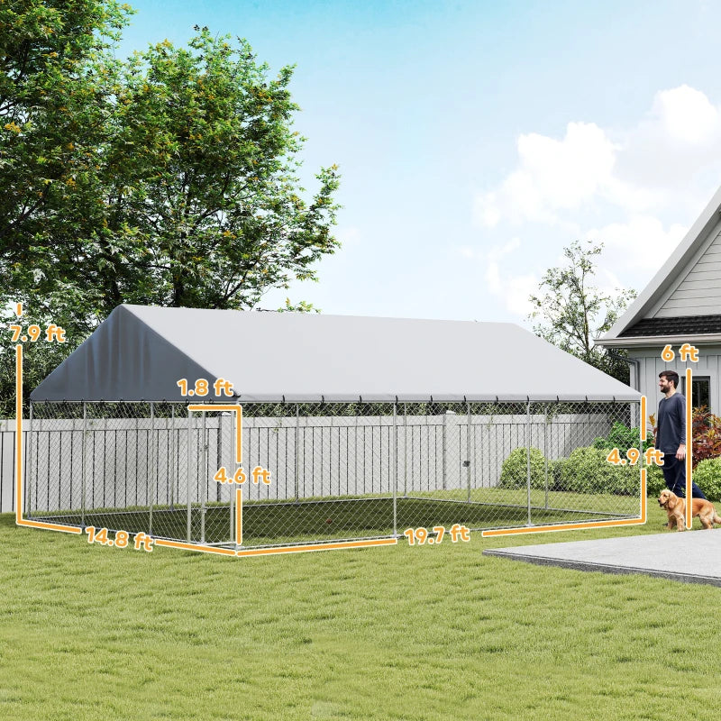 Heavy Duty Outdoor Dog Kennel With Waterproof Roof, 2 Secure Latches, Chain Link Dog Run For Backyard, 20' X 15' X 8',Multiple Packages