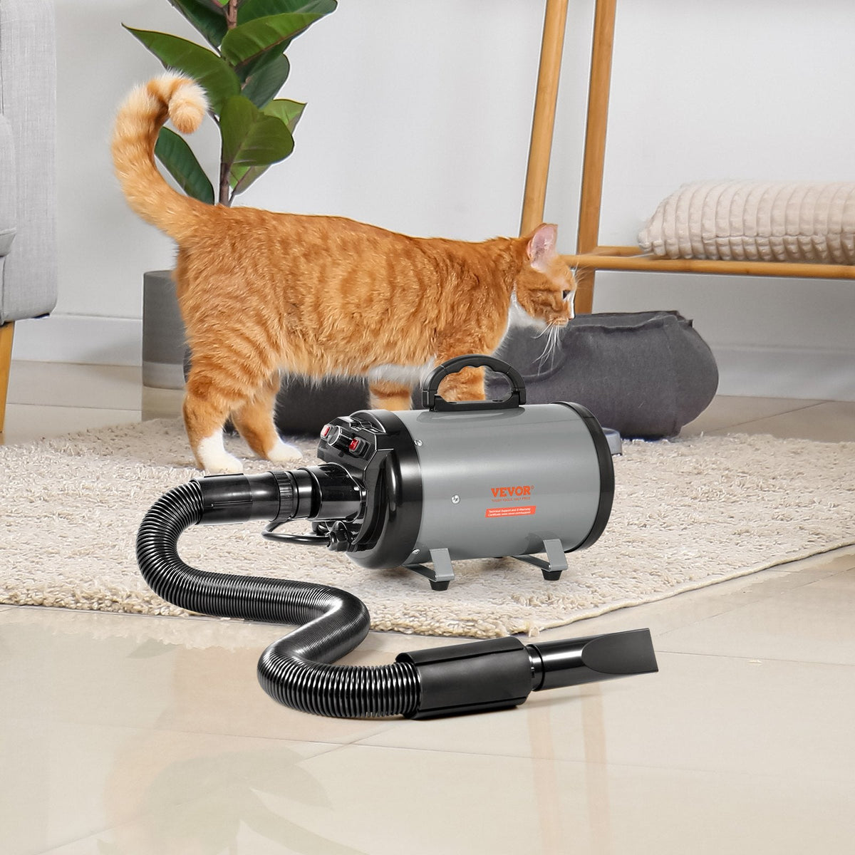 Dog Dryer, 2800W/4.3HP Dog Blow Dryer, Pet Grooming Dryer With Adjustable Speed And Temperature Control, Pet Hair Dryer With 4 Nozzles And Extendable Hose, Grey And Black