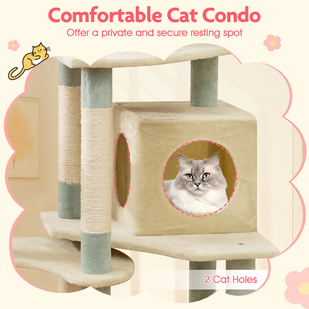 61 Inch Multi-Level Aesthetic Floral Kitten Tower With Flower-Shaped Padded Perch