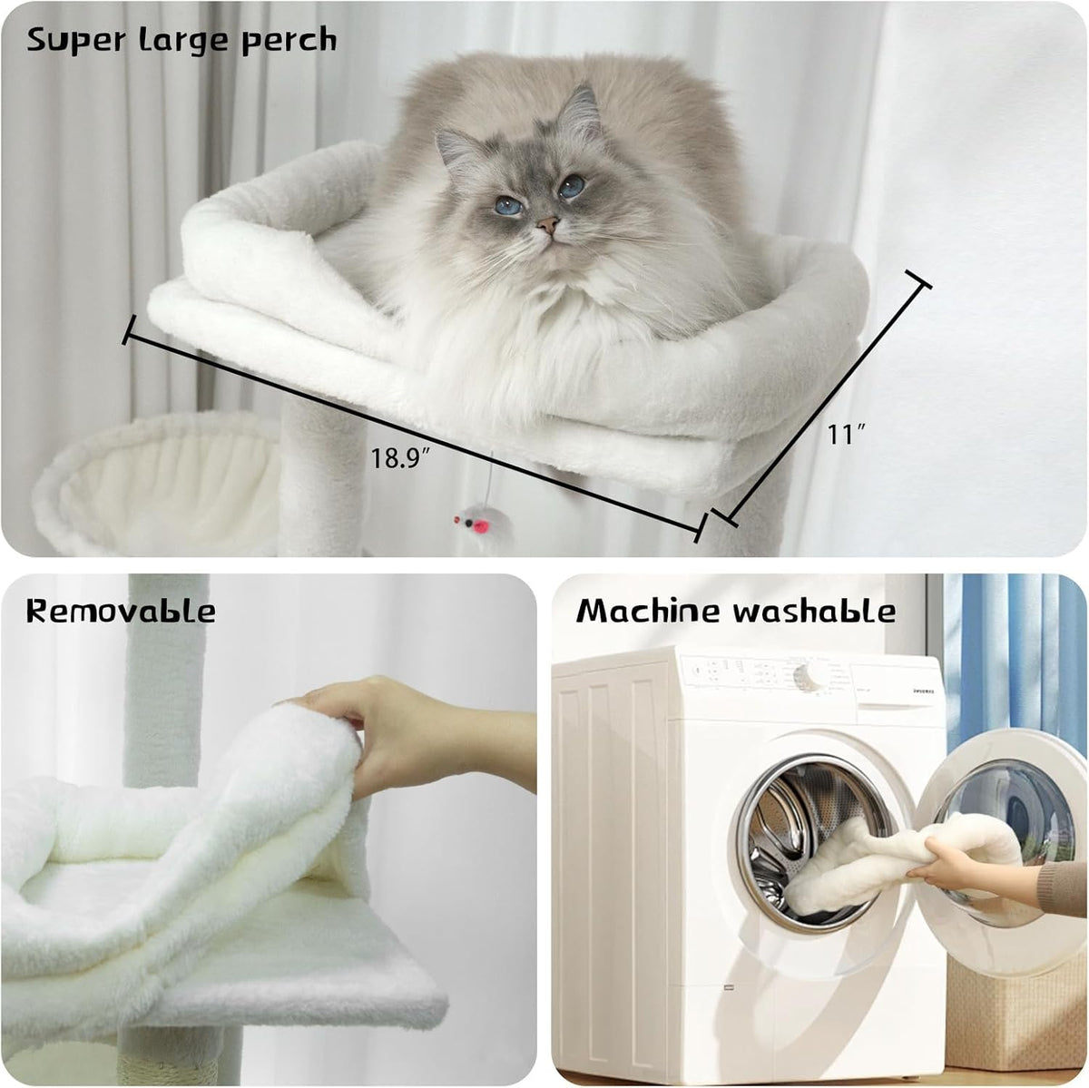 68in Tall Multi-Level Green Cat Tree with Hammocks, Hanging Basket, Cat Cave, Removeable Cushion, Scratching Posts - Plush Cat Tower for Indoor Cats, Perfect for Multiple Cats Beige