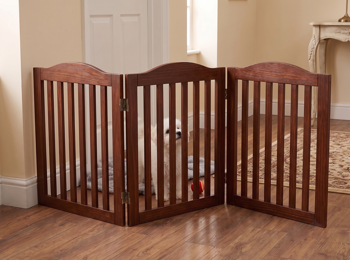Wooden Freestanding Foldable Pet Gate for Dogs, 24 inch 3 Panels Step Over Fence, Dog Gate for The House, Doorway,