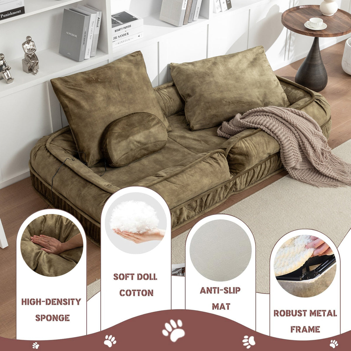 Upholstered Human Dog Bed for Adult & Pets,with 5 Adjustable Position &Massage Pillow, Bean Bag floor sofa with 2 Soft Pillows
