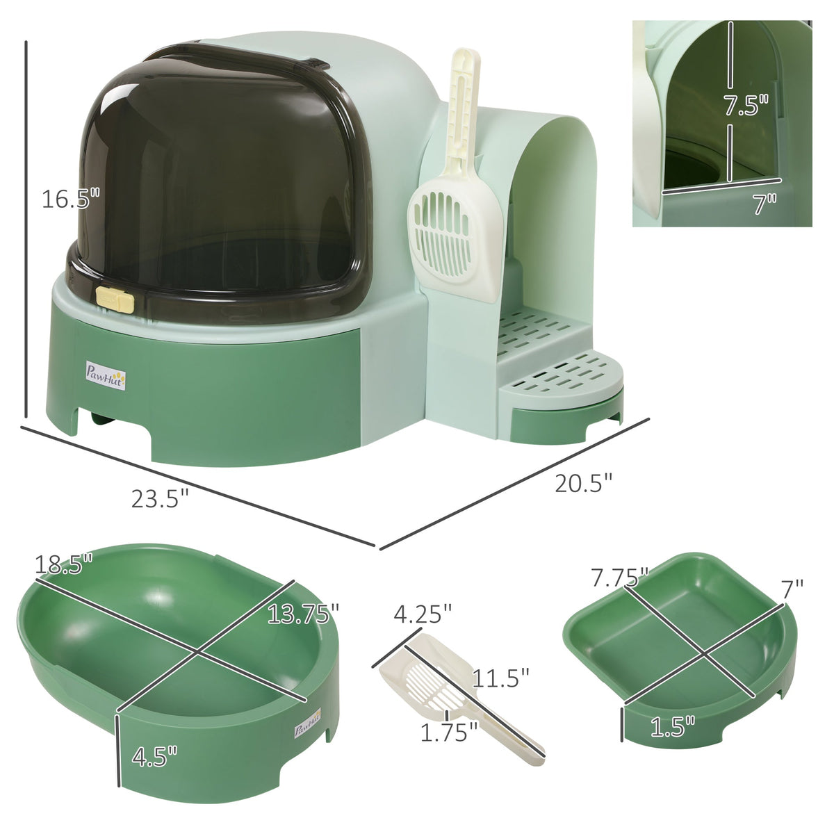 Cat Litter Box Easy to Clean Open with Scoop, Green