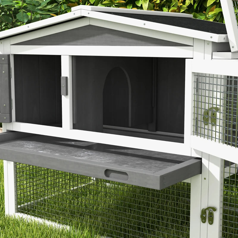 Hutch 2-Story Bunny Cage, Guinea Pig Cage Indoor Outdoor, Small Animal House With Slide Out Tray, For Rabbits, Chickens, Ducks Light Gray