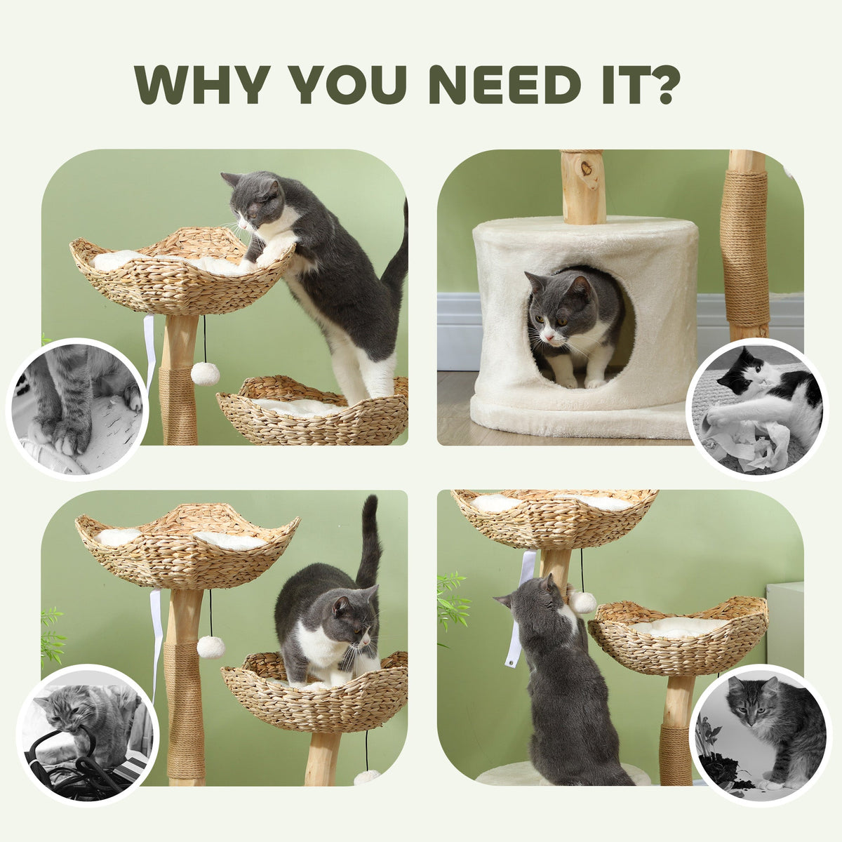 37 Inch Modern Cat Tree w/ Wooden Scratching Posts, Condo, Beds, Cushions, Toy Balls & Anti-Tip Kit