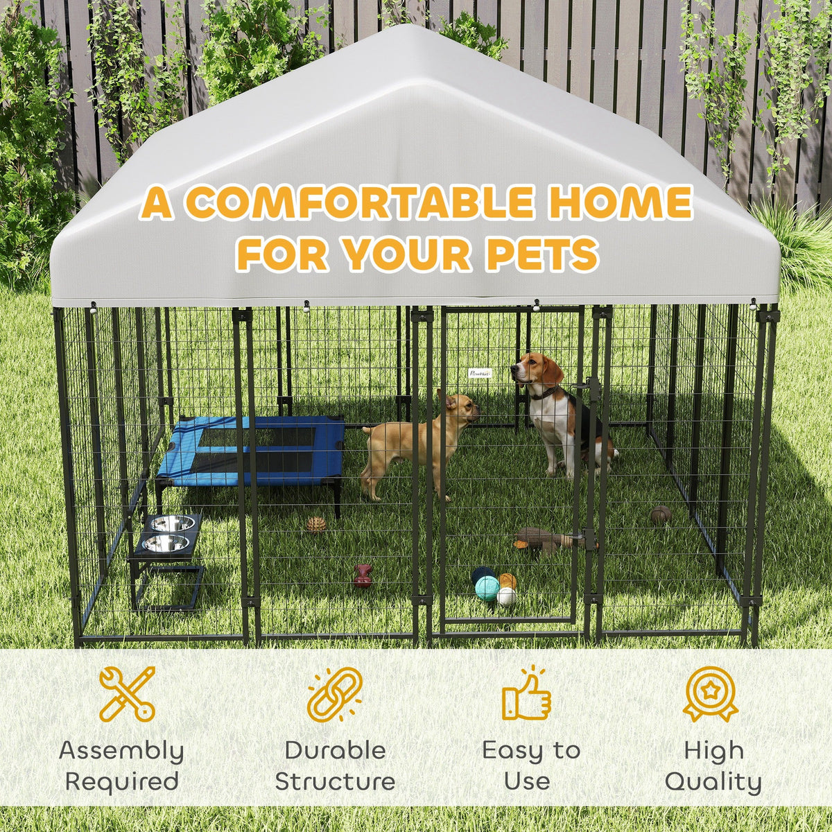 Outdoor Dog Kennel with Roof, 8 x 8 x 6 Heavy Duty Welded Wire Dog Playpen Enclosure with Escape-proof Lock