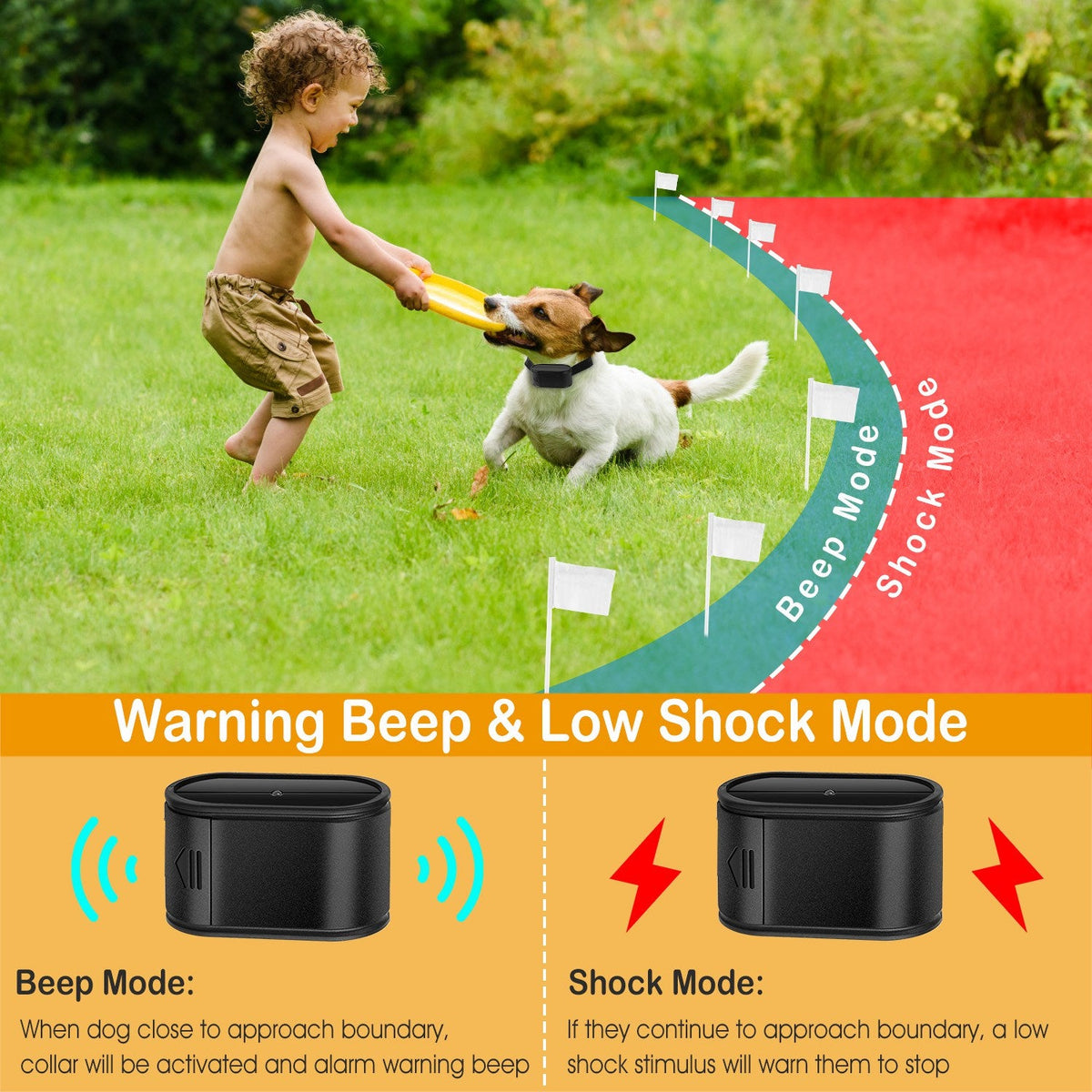 1Set Electric Dog Fence System Pet Tone Shock Boundary Containment Water Resistant Collar Receiver For Small Medium Large Dog