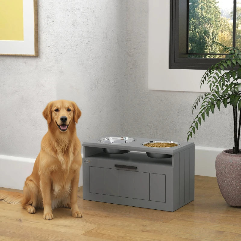 Elevated Dog Bowls, Large Breed Raised Dogs Bowl Stand With 2 Stainless Steel Bowls, Storage Drawer And Slow Feeder Mat