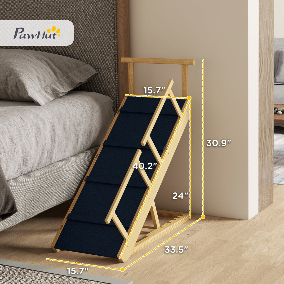 Dog Ramp, Adjustable Height Pet Steps, Foldable Dog Stairs with Non-slip Mat for Small to Large Dogs