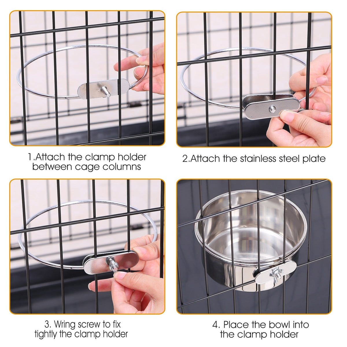 1Pc M Size Stainless Steel Dog Bowl Pets Hanging Food Bowl Detachable Pet Cage Food Water Bowl With Clamp Holder